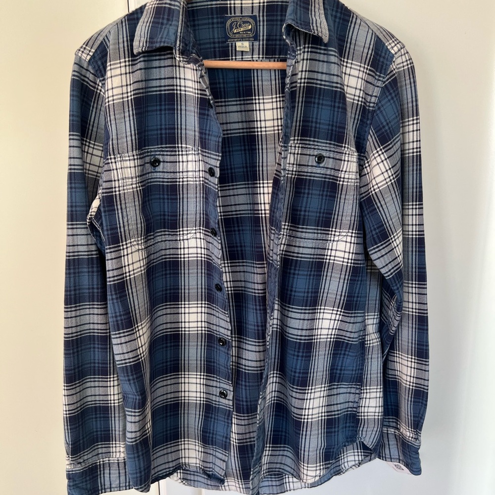 J. Crew Navy and White Plaid Shirt